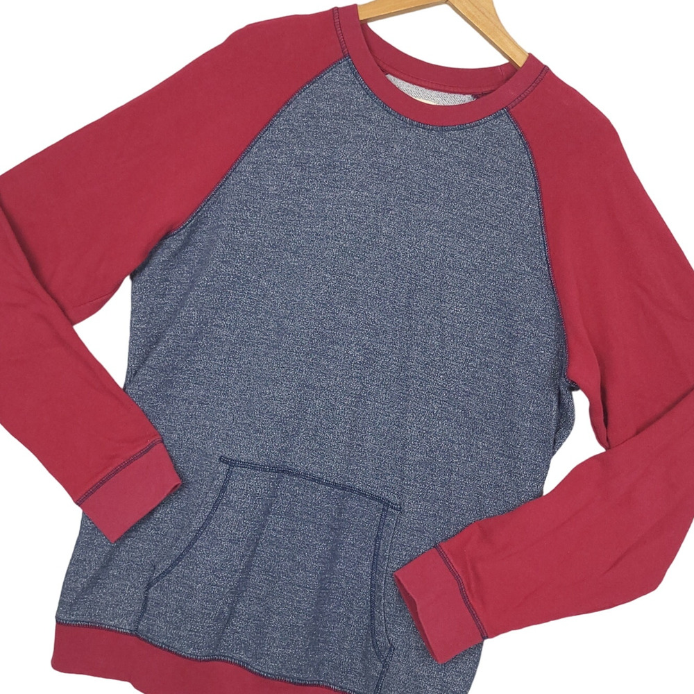 Levi's Men's Long Sleeve Raglan Shirt Sz XL Crewneck Kangaroo Pocket Gray Red